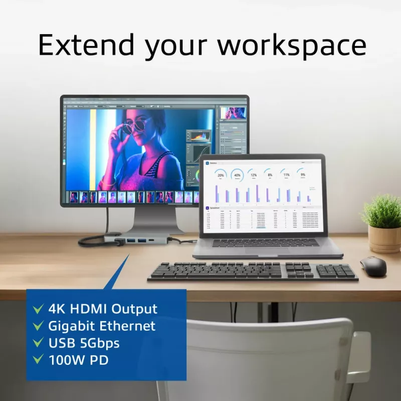 Docking station USB-C 4K ACT para 1 monitor HDMI, Ethernet, USB-A, PD pass-through