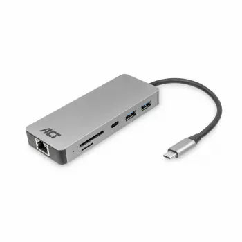Docking station USB-C 4K ACT para 1 monitor HDMI, Ethernet, USB-C, USB-A, lector de tarjetas y PD pass-through