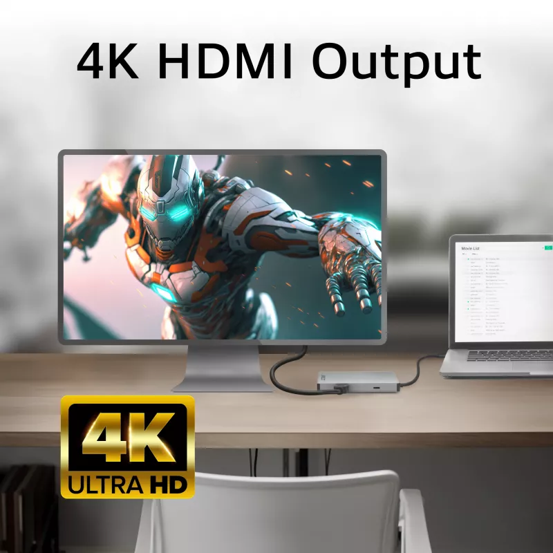 Docking station USB-C 4K ACT para 1 monitor HDMI, Ethernet, USB-C, USB-A, lector de tarjetas y PD pass-through