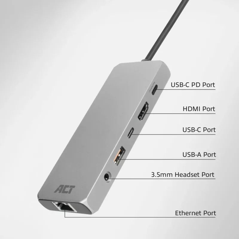 ACT AC7095 base de conexión USB-C, USB 3.2 Gen 1, con cable, gris