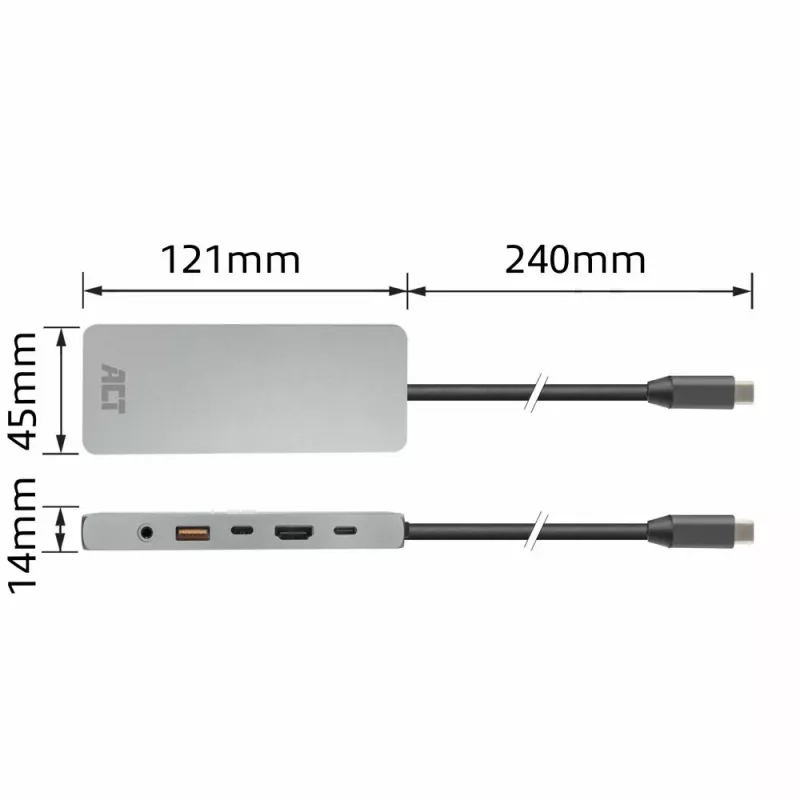 ACT AC7095 base de conexión USB-C, USB 3.2 Gen 1, con cable, gris
