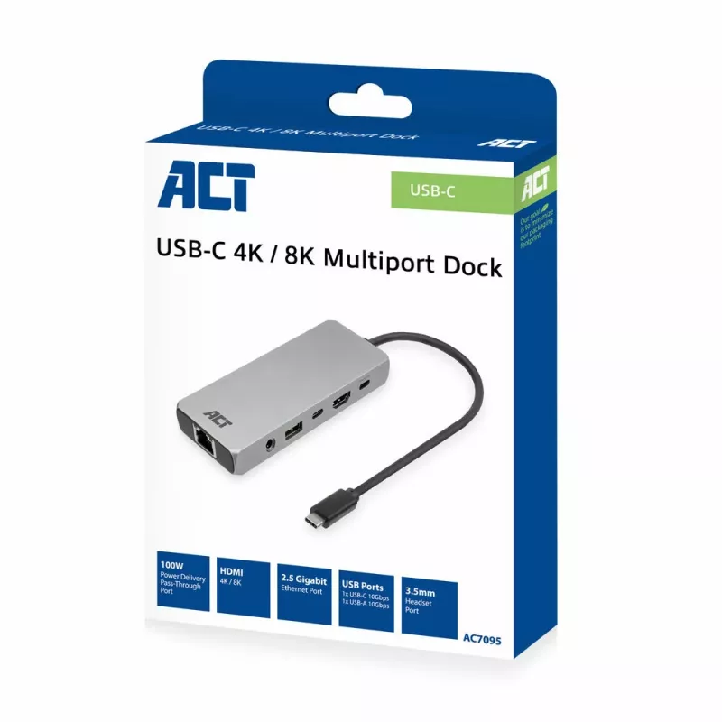ACT AC7095 base de conexión USB-C, USB 3.2 Gen 1, con cable, gris