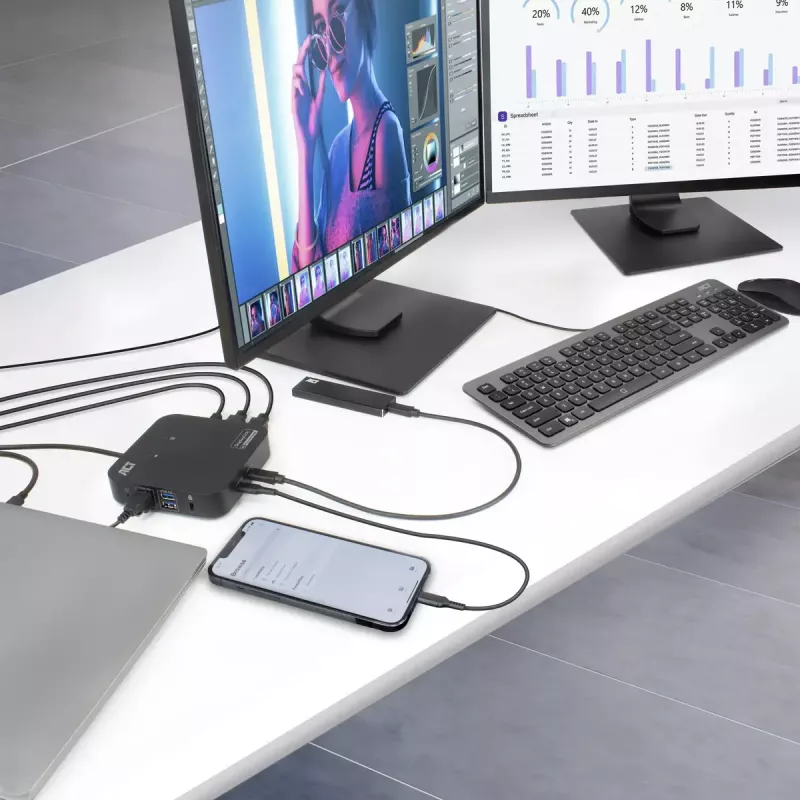 Docking station universal USB-C 4K ACT, para 2 monitores HDMI/DisplayPort, DisplayLink, diseño compacto