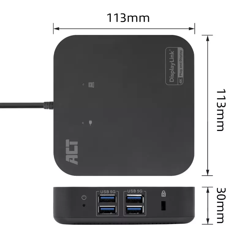 Docking station universal USB-C 4K ACT, para 2 monitores HDMI/DisplayPort, DisplayLink, diseño compacto