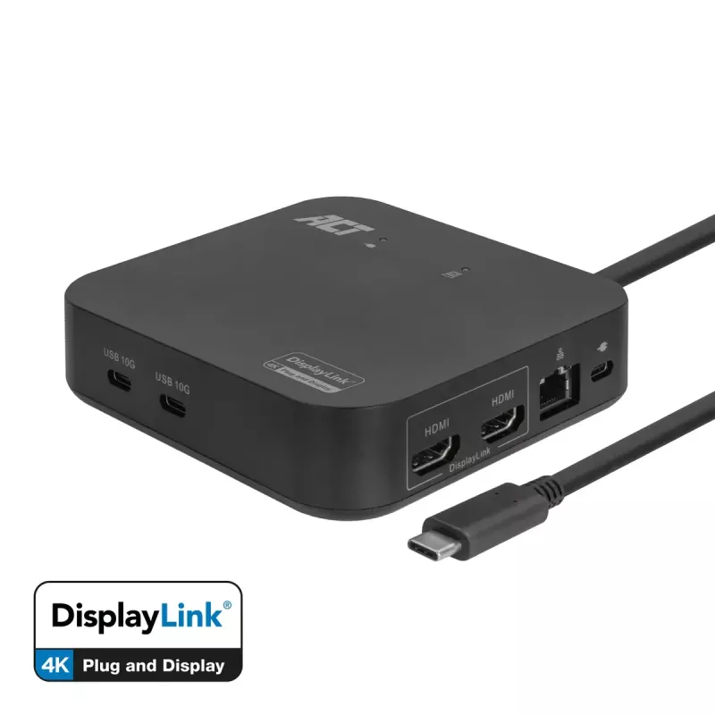 Docking station universal USB-C 4K ACT, para 2 monitores HDMI/DisplayPort, DisplayLink, diseño compacto