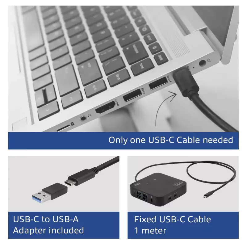 Docking station universal USB-C 4K ACT, para 2 monitores HDMI/DisplayPort, DisplayLink, diseño compacto