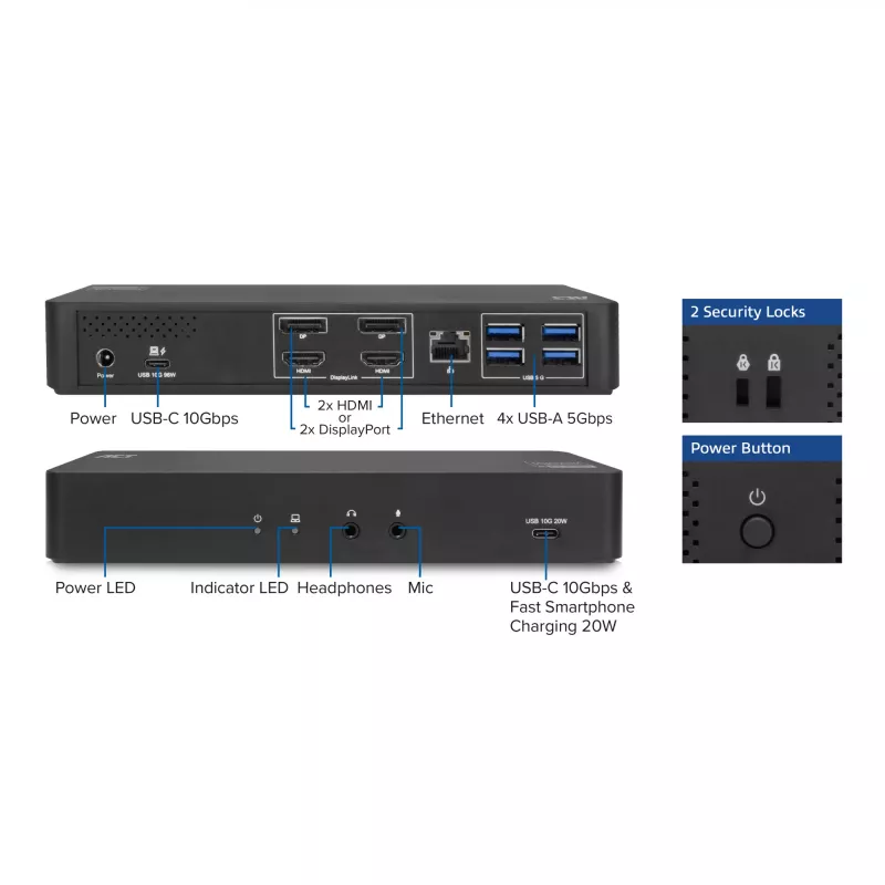 Docking station USB-C 4K ACT, para 2 monitores HDMI o DisplayPort, DisplayLink