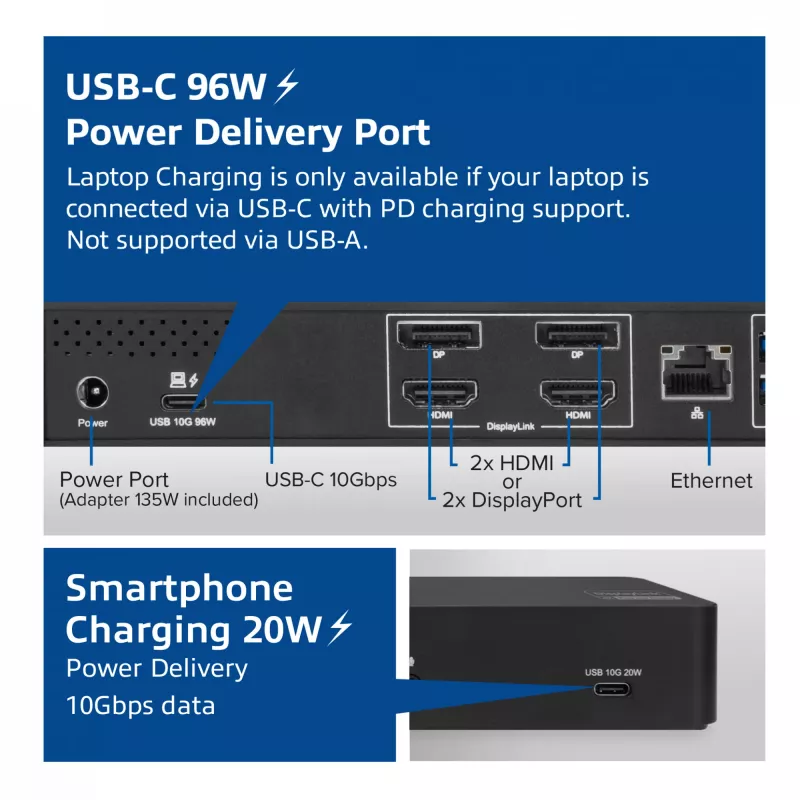 Docking station USB-C 4K ACT, para 2 monitores HDMI o DisplayPort, DisplayLink
