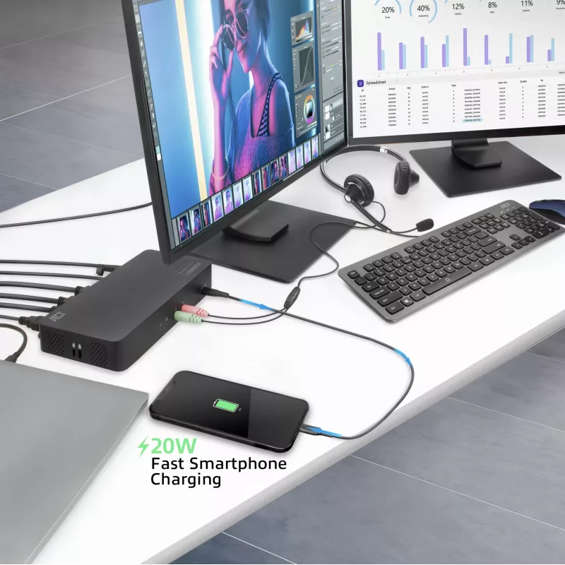 Docking station USB-C 4K ACT, para 2 monitores HDMI o DisplayPort, DisplayLink