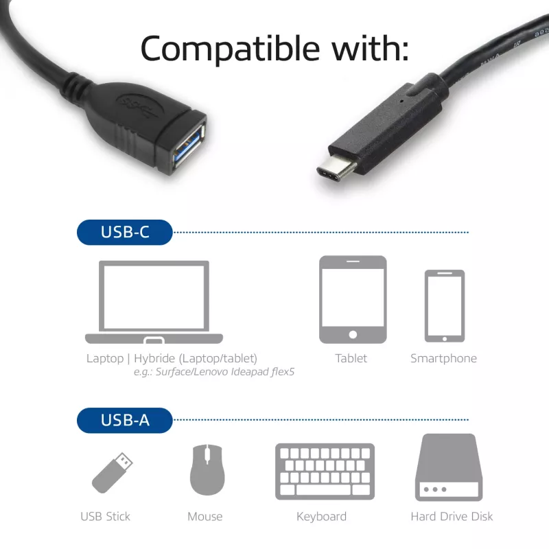 Cable ACT USB 3.0 OTG USB-C macho a USB-A hembra 0,2 m 5 Gbit/s