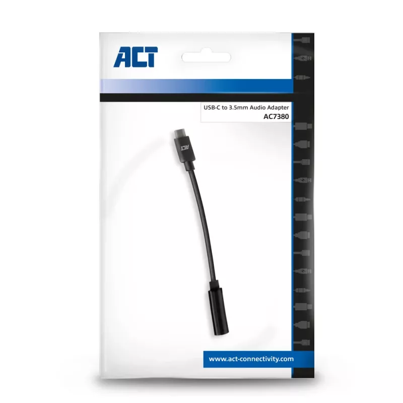 Cable de audio ACT AC7380 0,11 m 3,5 mm hembra USB Type-C macho Negro