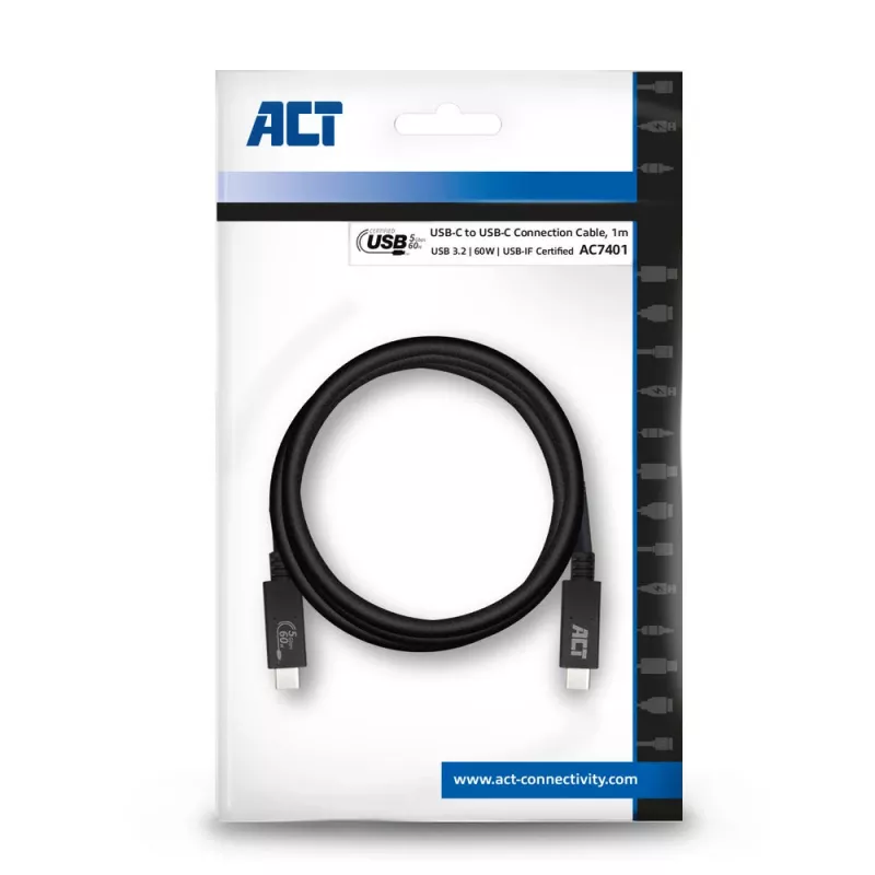 Cable ACT USB 3.0 USB-C certificado USB-IF 1 metro 5 Gbit/s