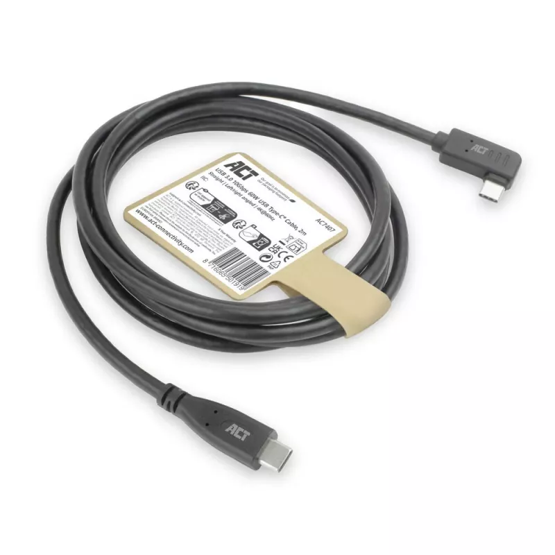 Cable ACT USB 3.0 en ángulo USB-C 2 metros 5 Gbit/s Negro