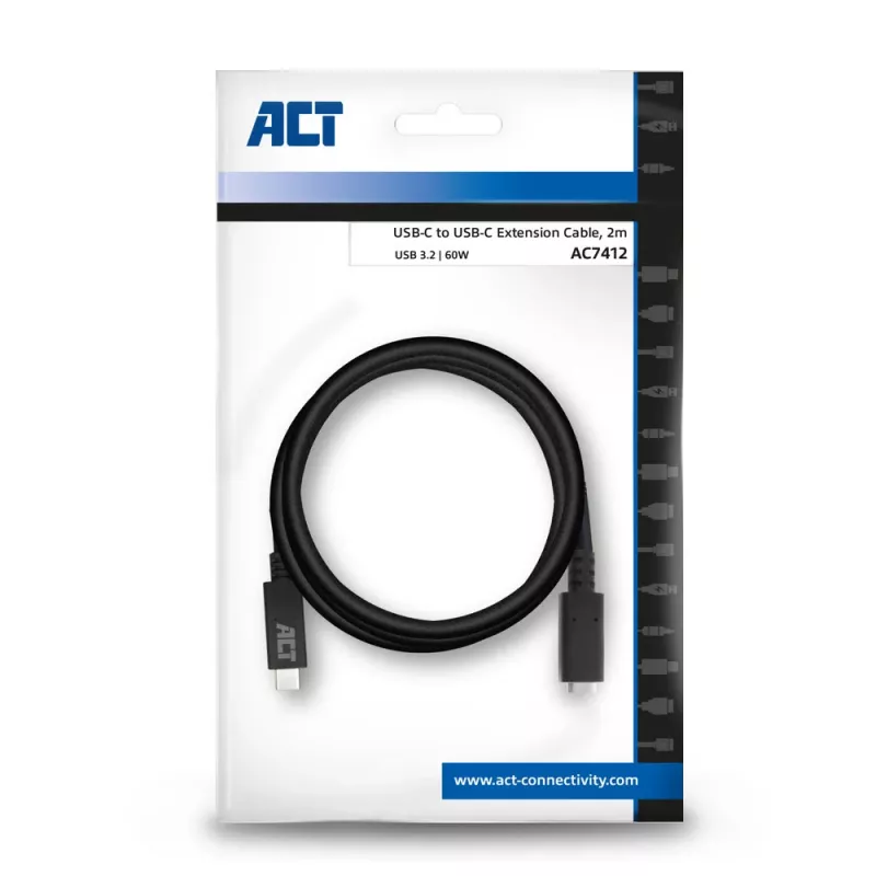 Cable alargador ACT USB 3.0 USB-C 2 metros 5 Gbit/s Negro