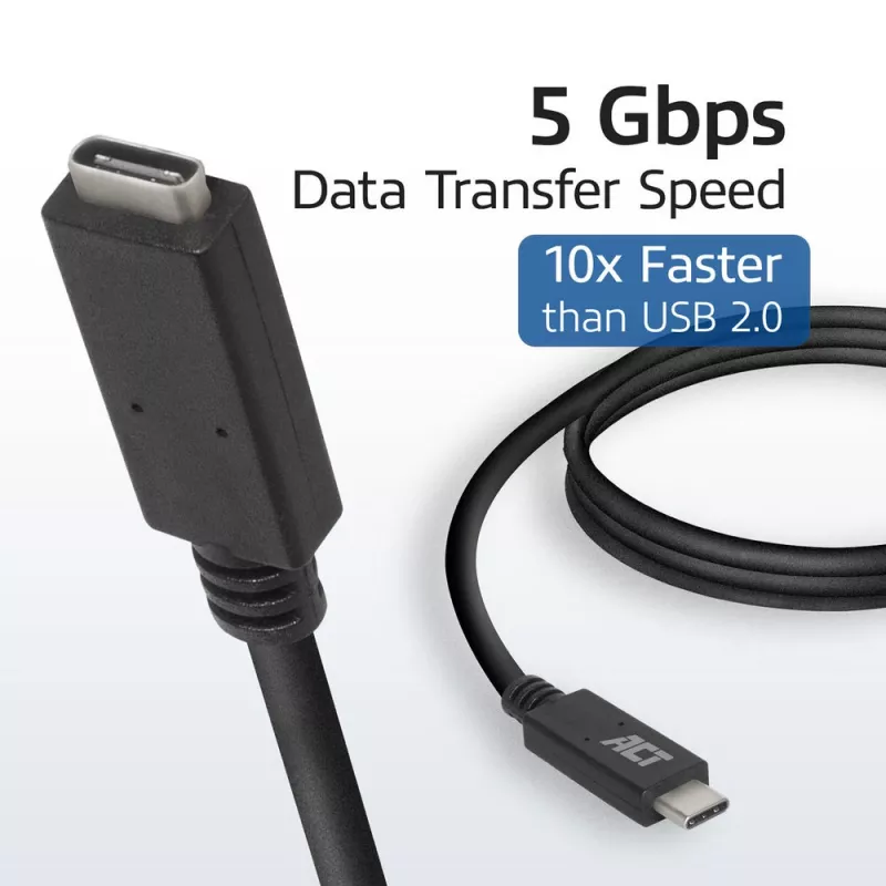 Cable alargador ACT USB 3.0 USB-C 2 metros 5 Gbit/s Negro