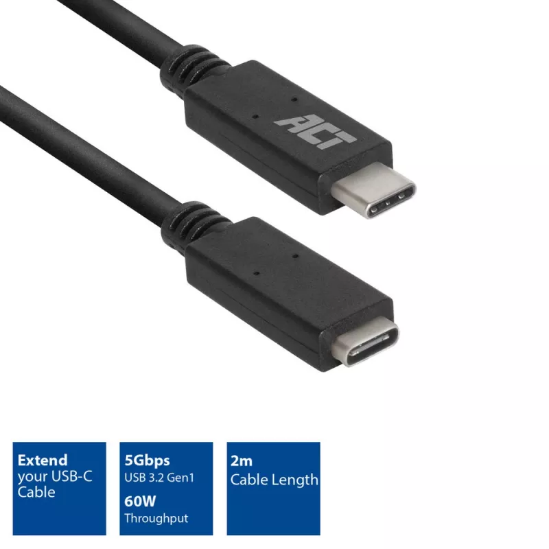 Cable alargador ACT USB 3.0 USB-C 2 metros 5 Gbit/s Negro