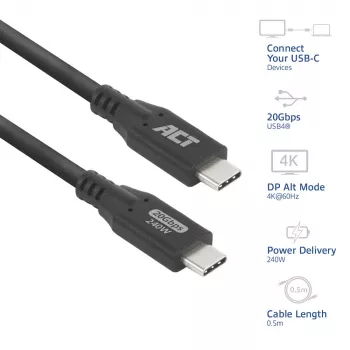 Cable ACT USB4 20Gbps 240W USB Type-C 0,5 m Negro