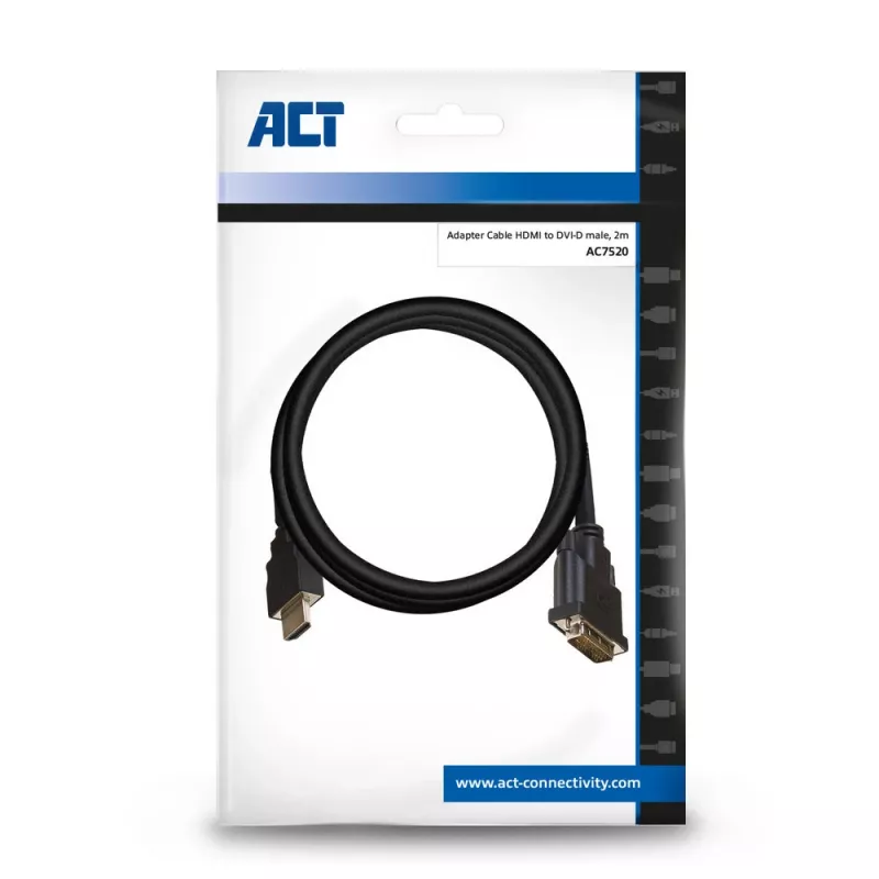 Cable adaptador ACT HDMI a DVI-D de 2 metros, HDMI-A macho – DVI-D Single-Link macho 18+1