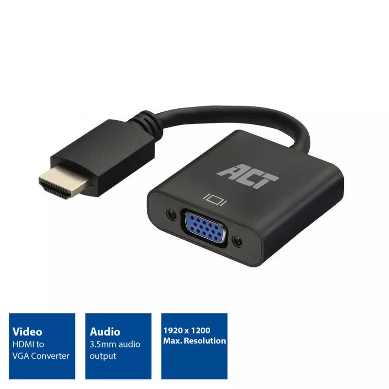 Adaptador ACT de 0,15 metros, HDMI-A macho a VGA hembra, con audio