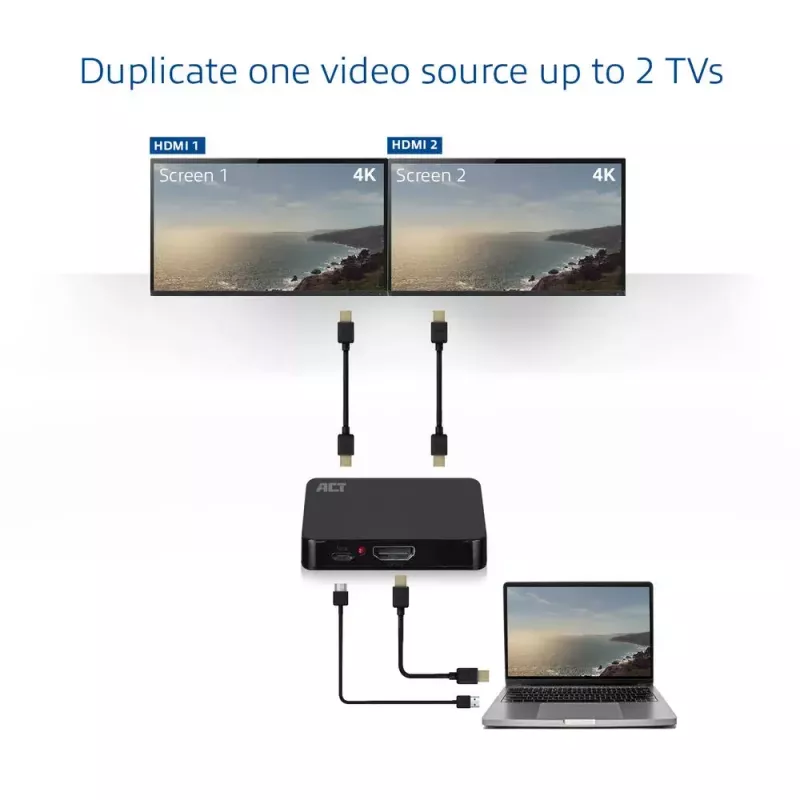 Splitter ACT HDMI 1.4 4K 2 puertos 3840 x 2160 píxeles Negro