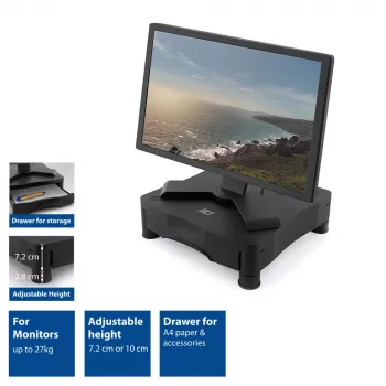 Soporte para monitor ACT AC8200 regulable en altura con un cajón Negro