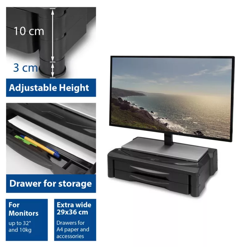 Soporte para monitor ACT extra ancho AC8215 regulable en altura con dos cajones