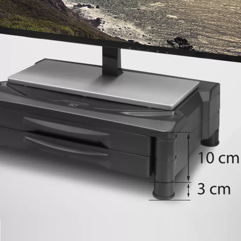Soporte para monitor ACT extra ancho AC8215 regulable en altura con dos cajones