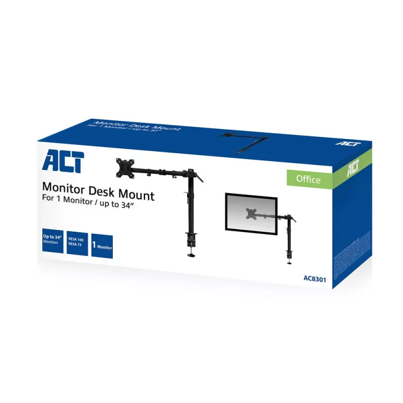 Brazo para un monitor ACT con pinza/pasacables 8 kg 10-32 pulgadas