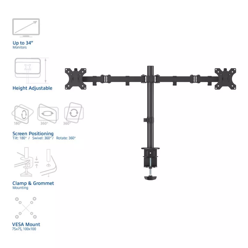 Brazo para dos monitores ACT con pinza/pasacables 16 kg 10-32 pulgadas