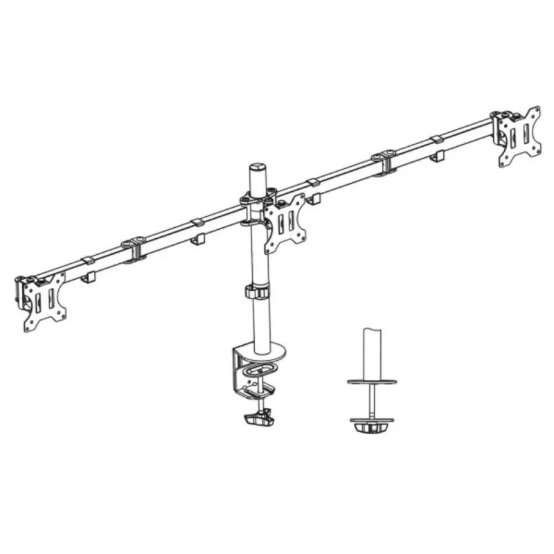 Brazo para tres monitores ACT con pinza/pasacables 30 kg 13-27 pulgadas