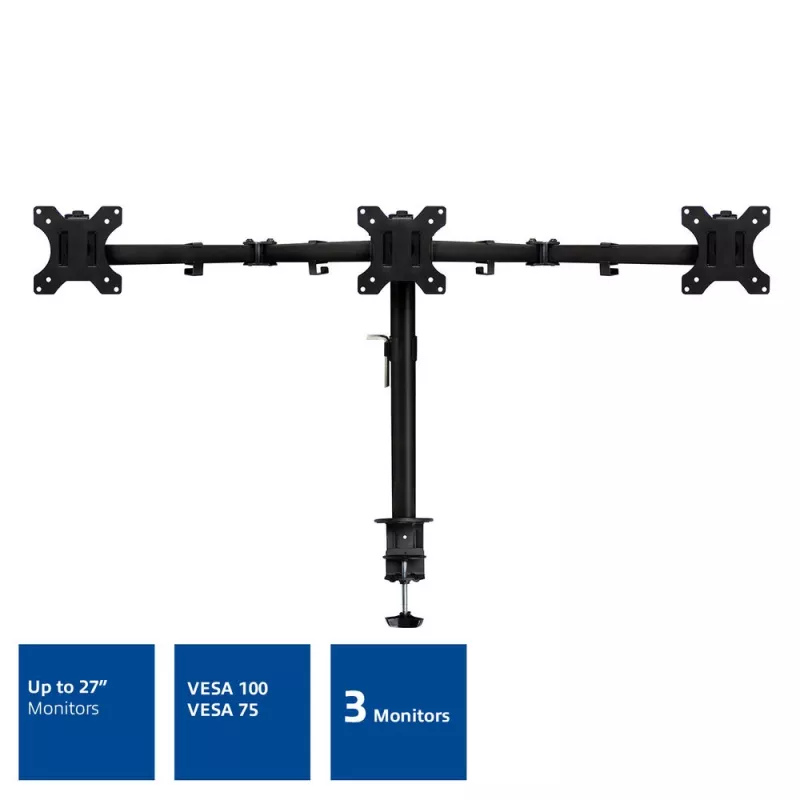Brazo para tres monitores ACT con pinza/pasacables 30 kg 13-27 pulgadas