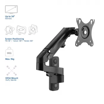 Soporte de pared para monitor ACT con muelle de gas, 1 pantalla, peso máx. 7 kg