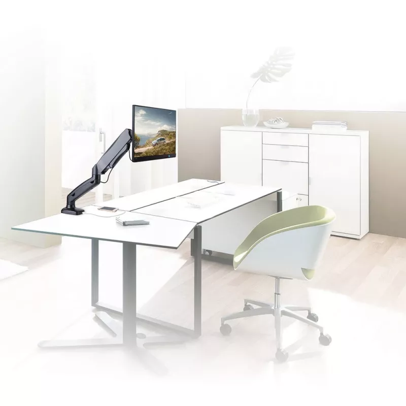 Brazo para monitor ACT con muelle de gas Oficina Negro AC8311 pinza/pasacables 9 kg