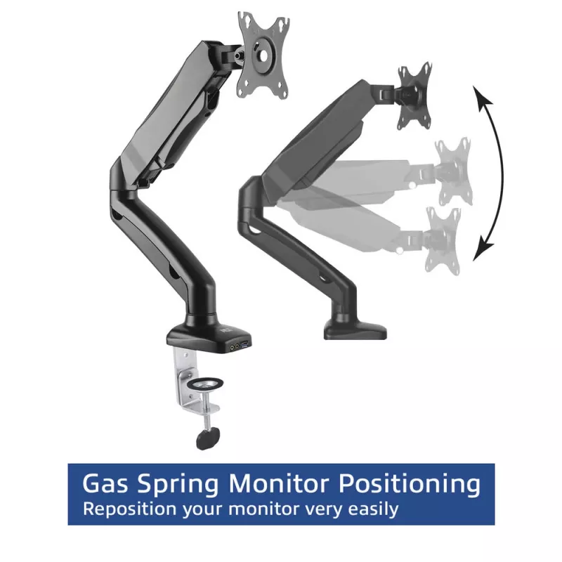 Brazo para monitor ACT con muelle de gas Oficina Negro AC8311 pinza/pasacables 9 kg