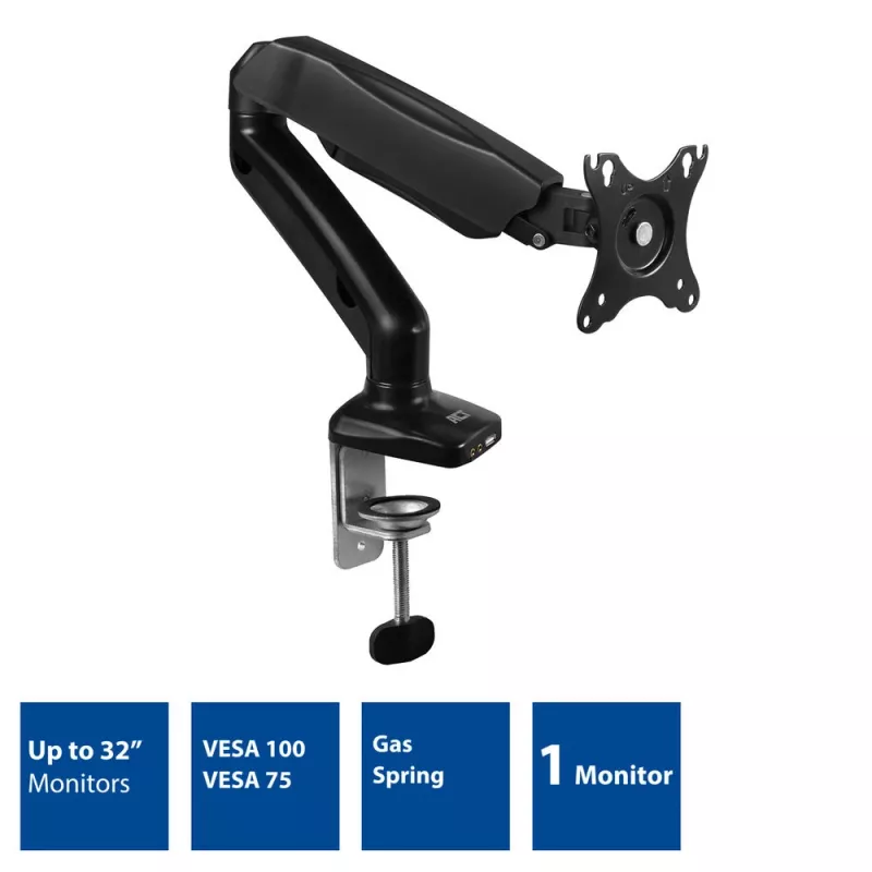 Brazo para monitor ACT con muelle de gas Oficina Negro AC8311 pinza/pasacables 9 kg