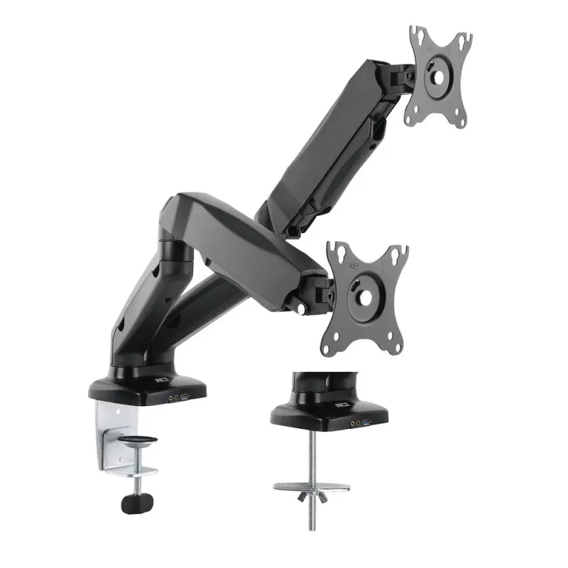 Brazo doble para monitor ACT con muelle de gas Oficina con pinza/pasacables 18 kg