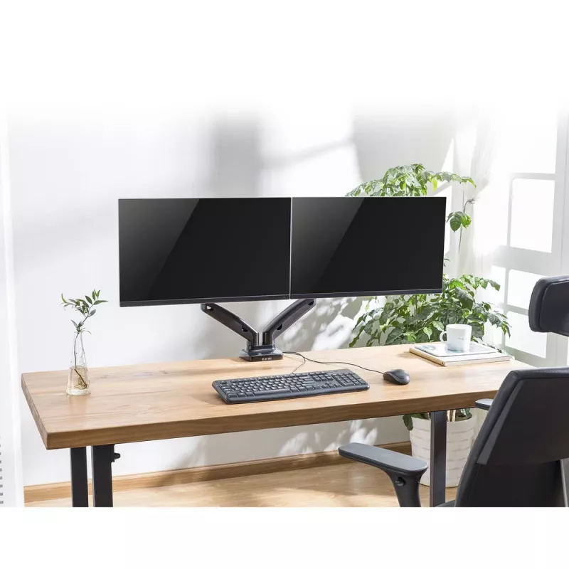 Brazo doble para monitor ACT con muelle de gas Oficina con pinza/pasacables 18 kg