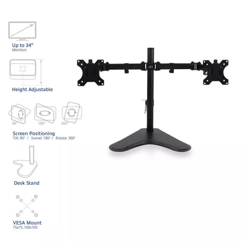 Brazo doble para monitor ACT de pie AC8320 peso máx. 16 kg pantalla mín. 33 cm pantalla máx. 81,3 cm