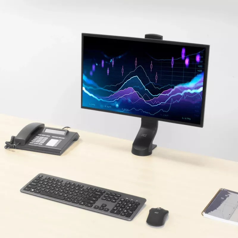 Brazo para un monitor ACT para oficina, regulación rápida de altura, con pinza/pasacables, 8 kg
