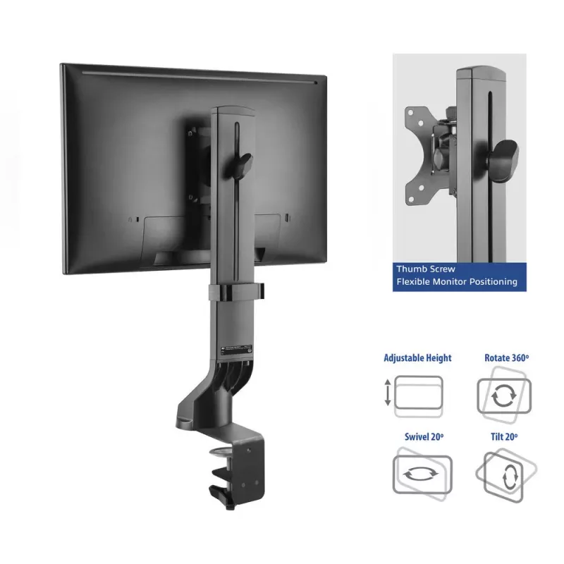 Brazo para un monitor ACT para oficina, regulación rápida de altura, con pinza/pasacables, 8 kg