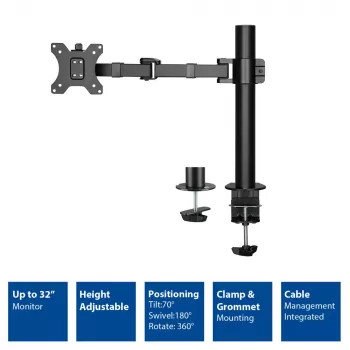 Brazo para un monitor ACT Oficina Solid Pro con pinza/tornillo 12 kg 10-32 pulgadas