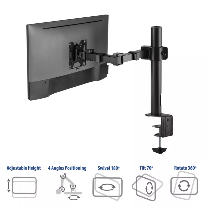 ACT AC8325 soporte de escritorio para monitor de hasta 32 pulgadas, pinza / fijación pasante, negro