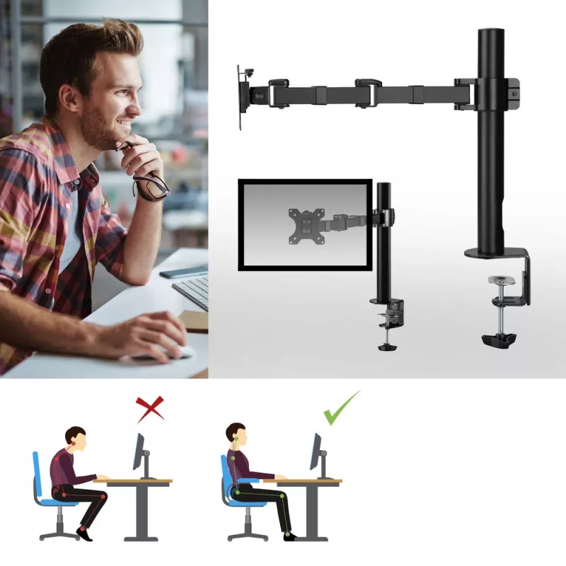 ACT AC8325 soporte de escritorio para monitor de hasta 32 pulgadas, pinza / fijación pasante, negro