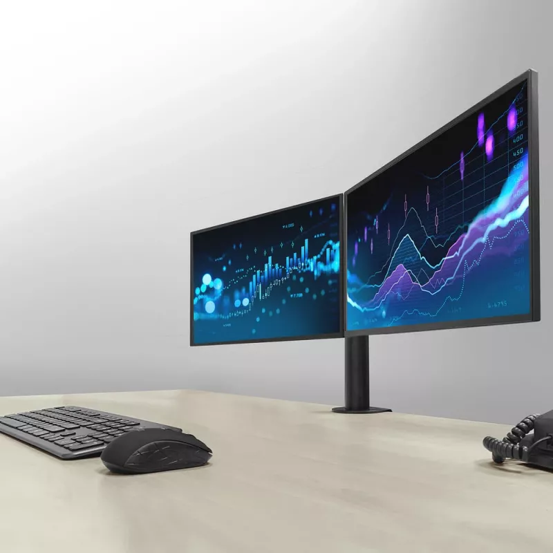 Brazo doble para monitor ACT Office Solid Pro – con pinza/pasacables – 12 kg – 10-32 pulgadas