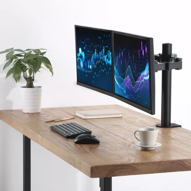 Brazo doble para monitor ACT Office Solid Pro – con pinza/pasacables – 12 kg – 10-32 pulgadas
