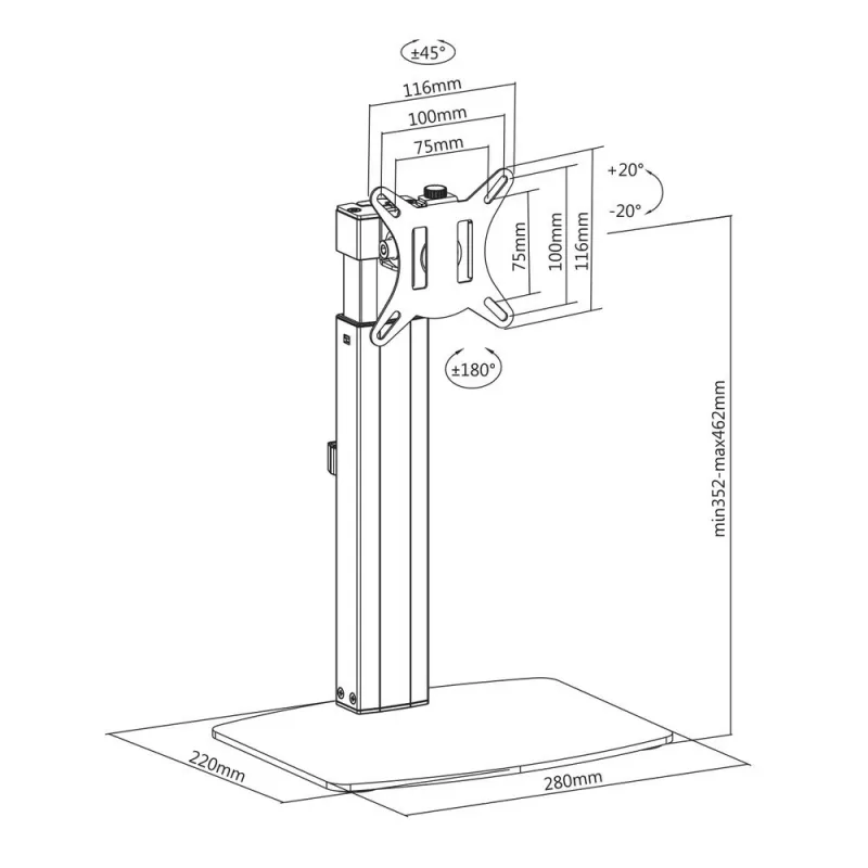 Brazo para monitor ACT de pie con muelle de gas para oficina, capacidad de carga 7 kg, 10 a 32 pulgadas