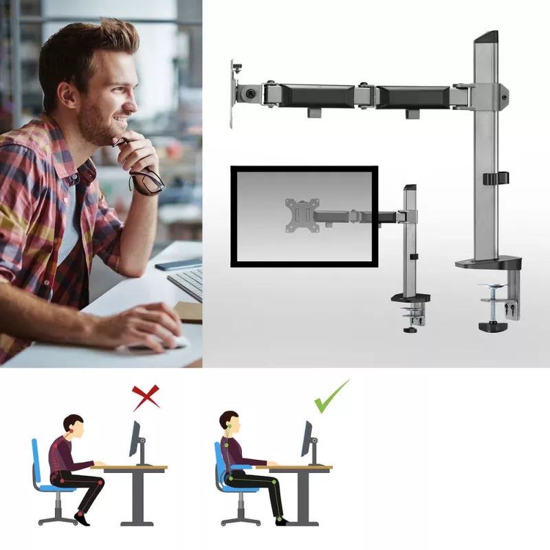 ACT AC8335 soporte de escritorio para un monitor de hasta 32 pulgadas, pinza / fijación pasante, plateado