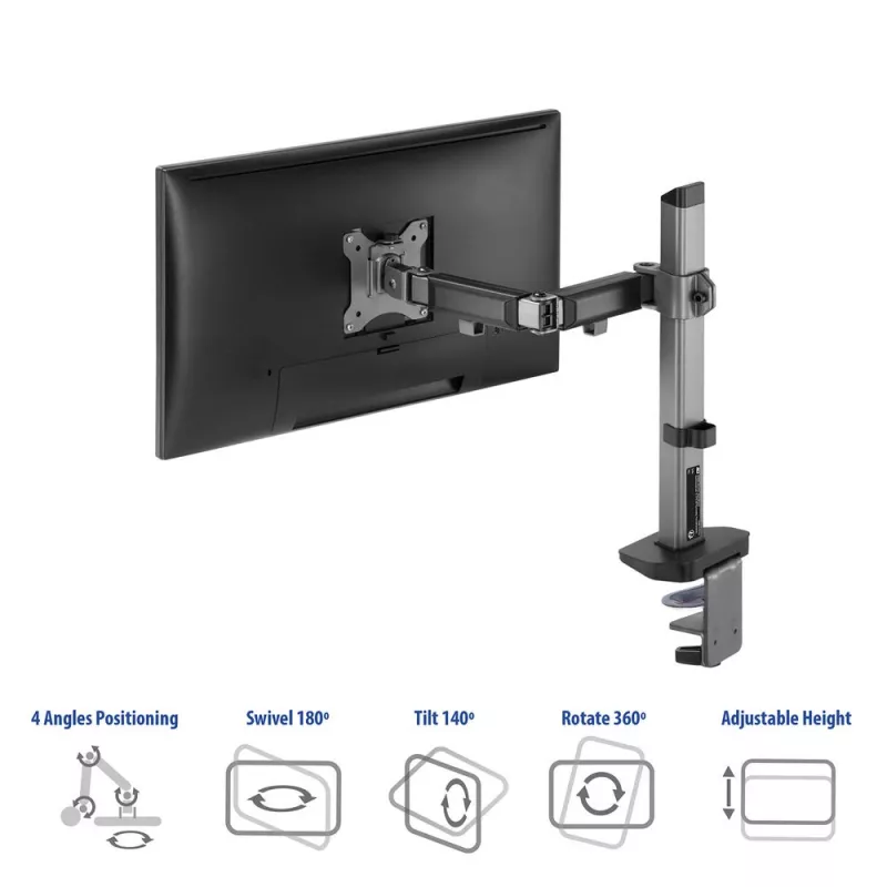ACT AC8335 soporte de escritorio para un monitor de hasta 32 pulgadas, pinza / fijación pasante, plateado