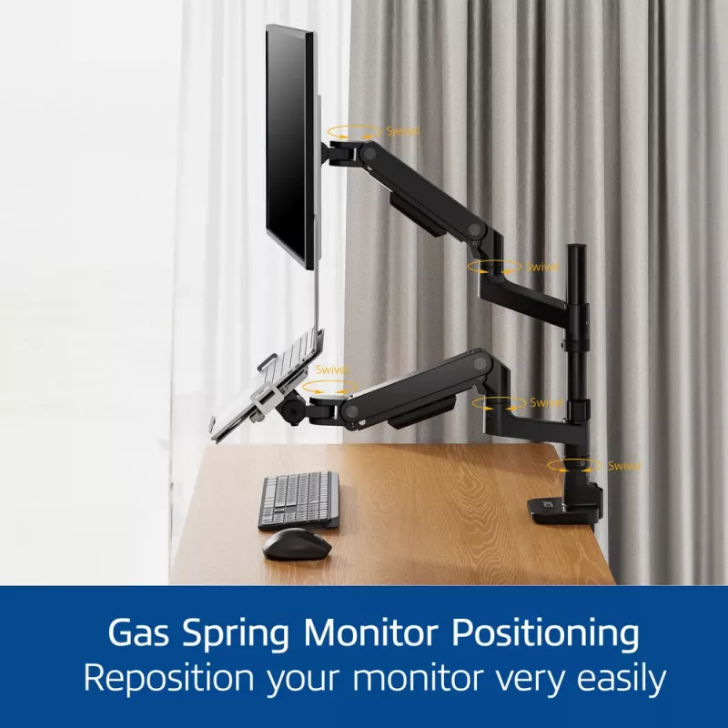 ACT AC8341 brazo para un monitor con soporte para portátil Office Premium, con resorte de gas, montaje en poste