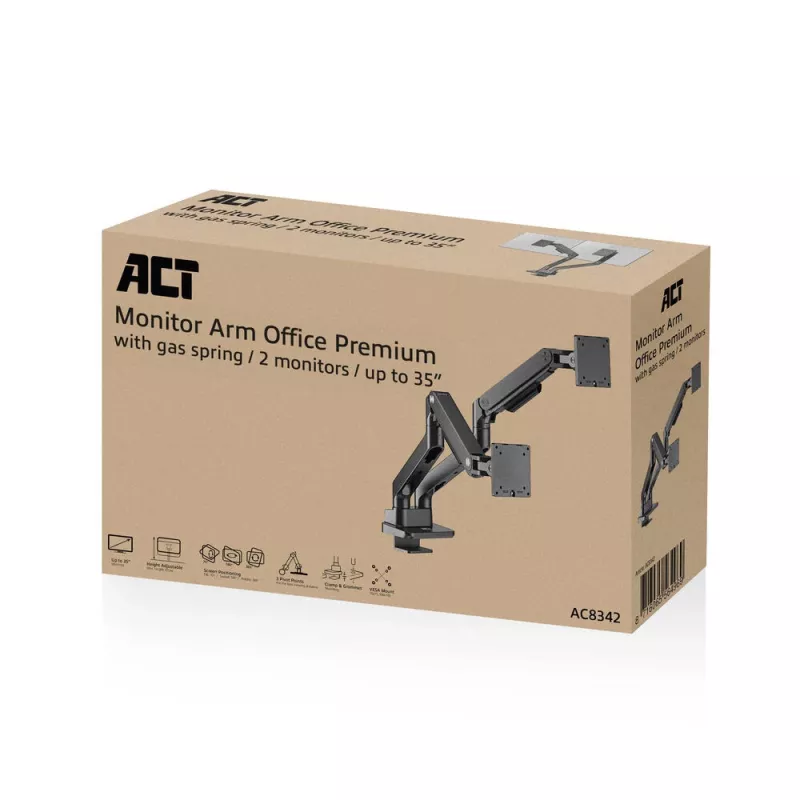 ACT AC8342 brazo para dos monitores Office Premium, con resorte de gas, 2 monitores